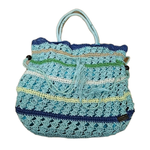 Altamar By Monica Q Raffi Resort Cruise Beach Bucket Bag Tote Beaded Drawstring - Picture 4 of 13